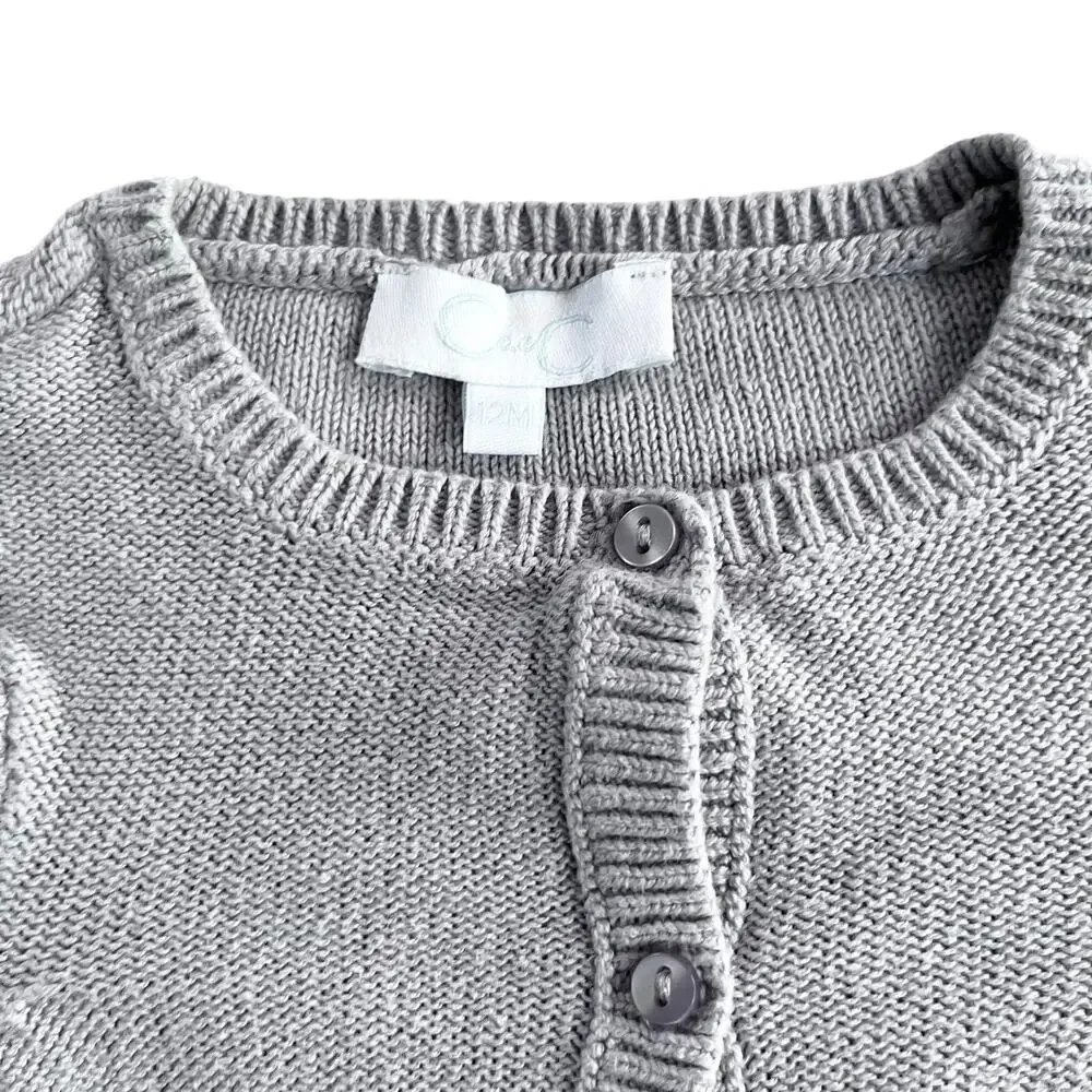 C de C girls light gray cotton cardigan sweater 12 months